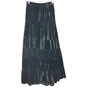 90's VTG Express Rayon Velvet Patchwork Maxi Skirt Elastic Waist Black Witchy